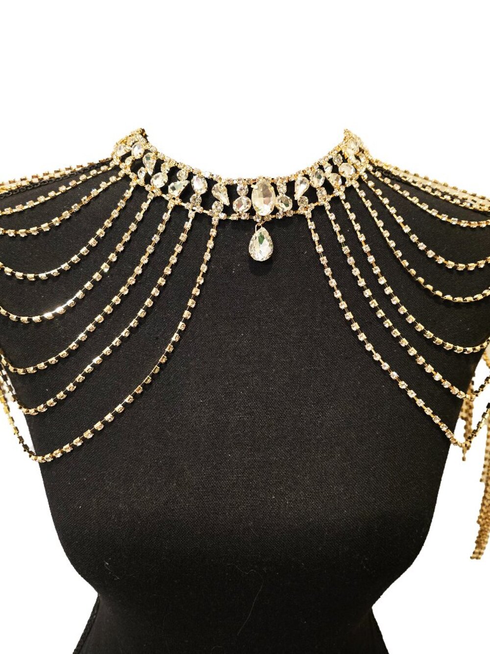 Beautiful Gold Fashion Top Shoulder Rhinestone Jeweled Statement Piece - Picture 2 of 6